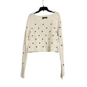 Dex Cream Knit Sweater Black Polka Dots Cropped Long Sleeve Comfy Women’s Small
